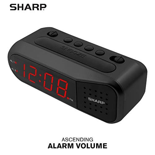 Sharp Easy-Set Digital Alarm Clock for Bedroom – Large Red LED Display, Ascending Loud Alarm for Heavy Sleepers, Dual Alarm Weekday/Weekend, Simple Operation, Snooze & Dimmer Control, Battery Backup 5