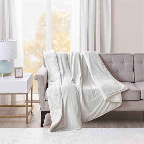 10lb Soft Sherpa Weighted Throw Blanket, Reversible Fuzzy Fleece Weighted Blankets for Teens & Adults, 50x60 for Couch and Bed Use, Luxury Dual-Sided Comfort, White Ivory 6