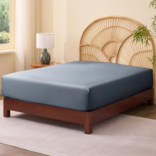FreshCulture Bamboo Fitted Sheet, Cooling Sheets Queen Size, Viscose Derived from Bamboo, Durable and Ultra Soft Breathable Bottom Sheets, Queen, Slate Blue