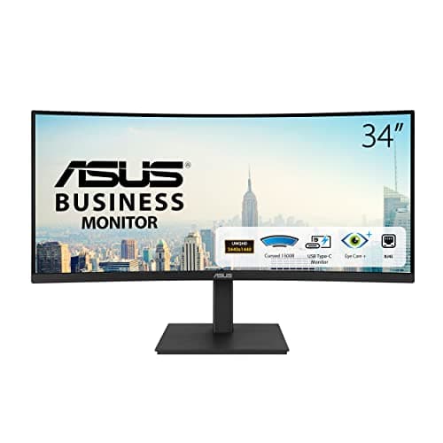 ASUS 34” Ultrawide Curved USB-C Docking Monitor (VA34VCPSN) - 21:9 QHD (3440 x 1440), 1500R Curvature, 100Hz, Adaptive Sync, USB Hub, RJ45, Eye Care, Frameless, VESA Wall Mountable, Height Adjustable