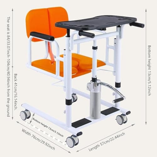 Patient Transfer Lift Chair with180°Split Seat and Potty Wheelchair - Hydraulic Patient Lift for Home Transport Chair Adjustable Height for Elderly and Disabled (Blue) 7