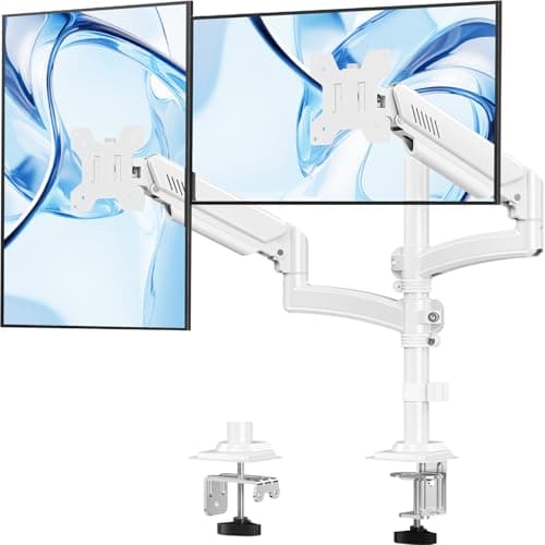 Dual Monitor Stand for Computer Screen up to 32", Taller Monitor Arms Holds 22 lbs Each, Dual Monitor Desk Mount,Height Adjustable Gas Spring VESA Mount with C-clamp Grommet Mounting, White, Freelift