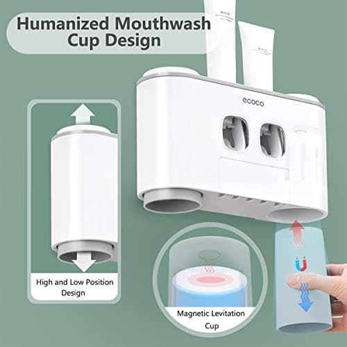 Toothbrush Holders with Toothpaste Dispenser Wall Mounted for Bathroom-4 Cups Automatic Electric Tooth Pastetooth Squeezer-Bathroom Organizer Storage Accessories Set for Kids with 5 Toothbrush Slots 5