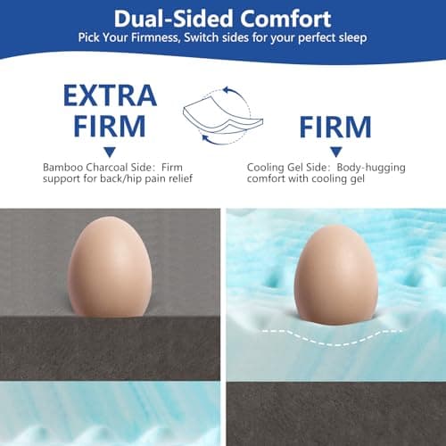 Firm Memory Foam Mattress Topper Queen 4 Inch with Removable Silk Cover, Premium Cooling Egg Crate Gel+ Bamboo High-Density Memory Foam Mattresses Topper for Pain Relief 5