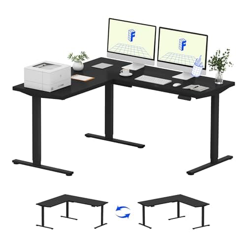 FLEXISPOT L Shaped Standing Desk, 63 x 55 Inch Electric Height Adjustable Corner Desk, Sit Stand Computer Workstation, Preset Controller, Home Office, Black Frame with Black Top