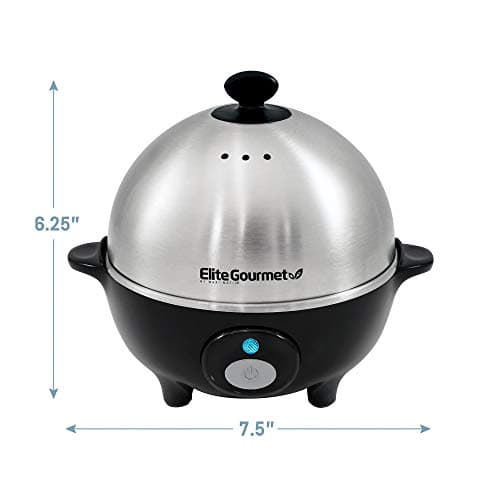 Elite Gourmet EGC-508 Rapid Egg Cooker, 7 Easy-To-Peel, Hard, Medium, Soft Boiled Eggs, Poacher, Omelet Maker, Auto Shut-Off, Alarm, 16-Recipe Booklet, Stainless Steel 6
