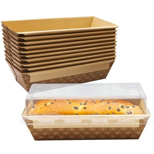 Avant Grub Baking Pan Chef Grade 1Lb Paper Loaf Pans 10 Pk. Elegant Disposable Bakeable Kraft Pan Supplies for Baking Bread, Small Meatloaf, Bundt Cake, Sweets, Kraft Paper - With Lids