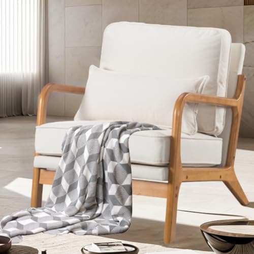 KFKZUY Modern Accent Chair, Linen Upholstered Armchair Comfy Lounge Mid Century for Living Room Farmhouse,300lbs Capacity, 7-Beige