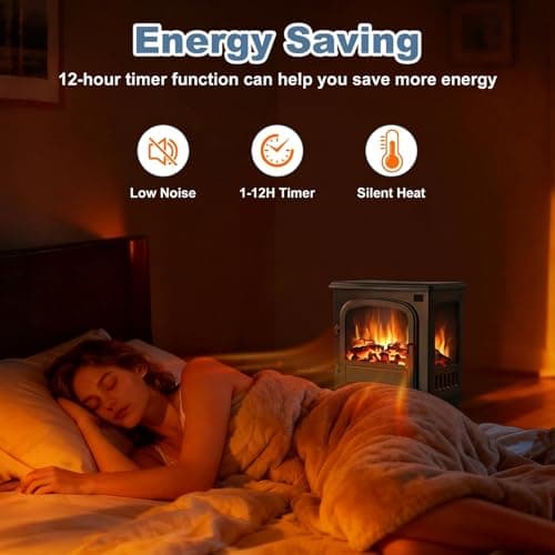 DUMOS Electric Fireplace Heater, 26” Freestanding Electric Fireplace Stove with 3D Flame Effect & Remote Control, Stylish Stove for Home with Safety Features, Adjustable Heat & 12H Timer, Charcoal 9