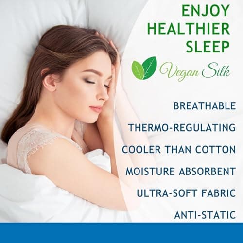 Vegan Silk Queen 100% Viscose Bamboo Pillowcase - 2-Pack, Cooling Zipper Pillow Covers for Hot Sleepers, Breathable 7