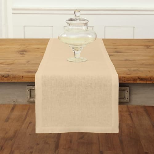 Solino Home Linen Beige Table Runner 36 Inches - 100% Pure Linen Small Table Runner 14 x 36 Inch Ideal for Dresser and Coffee Tables - Spring, Easter, Mothers Day - Fete
