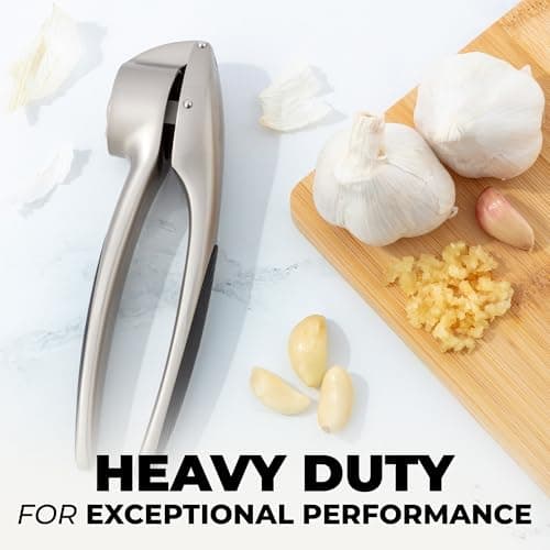 Zulay Kitchen Premium Garlic Press Set – Rust Proof & Dishwasher Safe Garlic Mincer Tool with Silicone Garlic Peeler & Brush, Easy Squeeze & Clean, Ergonomic Soft Grip Handle - Medium – Silver 5