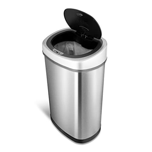 NINESTARS DZT-50-9 Automatic Touchless Infrared Motion Sensor Trash Can, 13 Gal 50L, Stainless Steel Base (Oval, Silver/Black Lid) 13