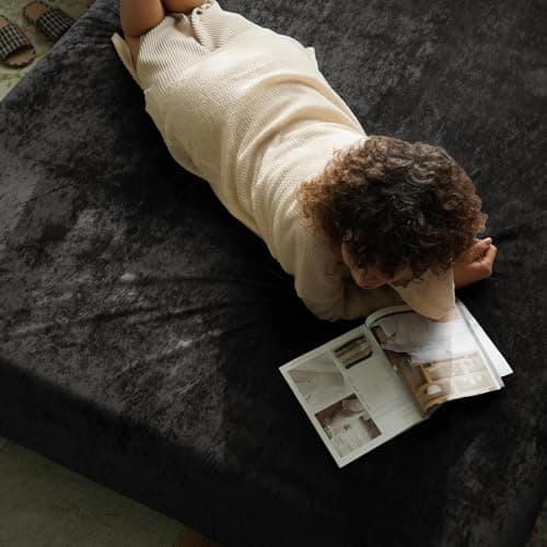 PHF Truly Velvet Fitted Sheet Only Queen Size, Luxury Super Soft Cozy Comfy Flannel Bottom Sheet with 15" Deep Pocket,Suitable for Fall Winter and Spring, No Pillowcases, Black 8