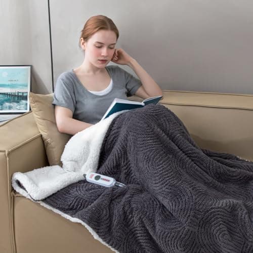 TiMiCalda Heated Throw Blanket Electric - 50"x60" Cozy Soft Jacquard Heating Blanket with 4 Heat Levels & 4 Hours Auto-Off, Electric Throw with Overheating Protection, Warm Gifts, Grey 7
