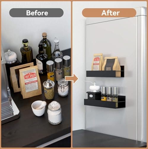 Boswillon 2 Pack Magnetic Spice Rack for Refrigerator, Moveable Seasoning Spice Organizer for Fridge and Microwave Oven, Strong Magnet Metal Black Shelves for Kitchen Storage Organization - Black 5