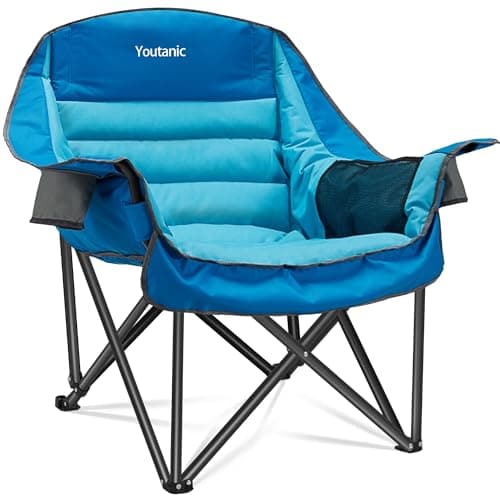 Youtanic Oversized Camping Chair, Portable Folding Camping Chairs with Side Pocket, Cup Holder and Carry Bag, Heavy Duty Outdoor Camping Chairs for Adults, Fishing, Sports, Trip, up to 400lbs, Style 1