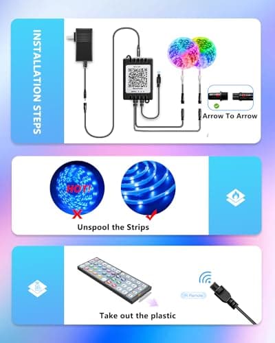 Nexillumi 100ft Waterproof LED Strip Lights with Remote, SMD 5050 Color Changing Music Sync App Control LED Lights for Bedroom, Living Room, Dorms, Room Decor(Strip Lights 50ft x 2) 7