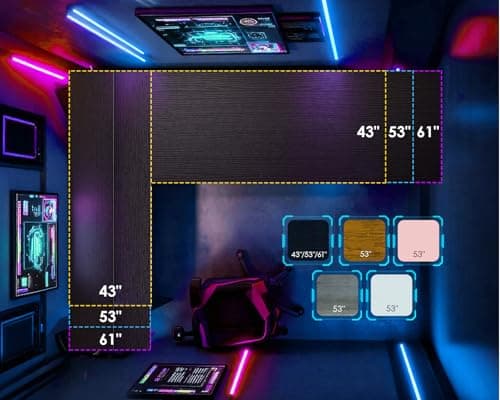 AODK L Shaped Desk Gaming Desk with LED Light & Power Outlet, 53 Inch Reversible L Shaped Computer Table with Shelf & Storage Bag & Hook for Home Office, Black 7