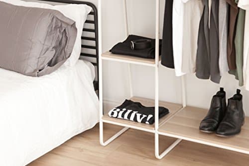 IRIS USA Clothes Rack for Hanging Clothes with 4 Wood Shelves, Freestanding Clothing Rack, Easy to Assemble Garment Rack, Metal, Sturdy Design, Multipurpose, Small Space Storage Solution, White 7