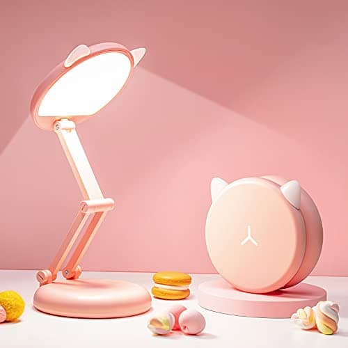 One Fire Cute Desk Lamp Pink Dorm Lamps for College Girls Foldable Portable Rechargeable Dimmable Cute Cat Lamp Kawaii Room Decor,College Dorm Decor for Girls Pink Classroom Essentials