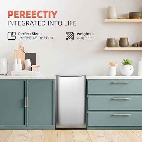 Upright Freezer with Reversible Single Door, 3.5 Cubic Feet Stainless Steel Compact Freezer, Silver Adjustable Thermostat Removable Shelves Mini Freezer, Applicable to Home, Kitchen, Office 7