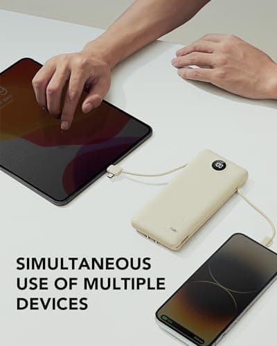 Portable Charger Built-in Cables and AC Wall Plug, USB C Power Bank 10000mAh, Travel Battery Portable Phone Charger Compact Lightweight External Battery Pack for Smart Phones, Tablets etc-Light Coffee 6