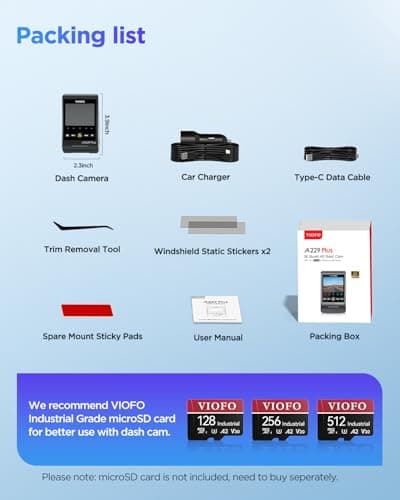 VIOFO A229 Plus 1CH 2K HDR Front Dash Cam with 5MP STARVIS 2 Sensor, Voice Control, 5GHz WiFi, Ultra-Precise GPS, 24H Parking Mode, Support 512GB Max 8