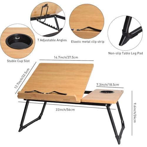 wishacc Book Stand for Reading in Bed, Laptop Stand Adjustable Book Holder Tray with Page Paper Clips Multi Angles Adjustable Cooking Bookstands for Textbook Recipe Magazine Tablet Portable 7