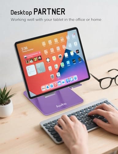 Aoviho Tablet Stand Holder for Desk, Adjustable Desktop Tablet Holder, Foldable Aluminum Tablet Mount for iPad pro 12.9, iPad Air Mini, Samsung Galaxy Tabs Z Fold Kindle Fire 4-12 inch Purple 5