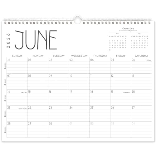 GuassLee Wall Calendar 2026, 2026-2027 Calendar Wall from Jun. 2026 to May 2027, 14" X 11" Paper Monthly Planner Wall Hanging Calendar with Thick Paper for Office Home Planning & Organizing