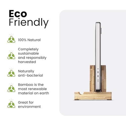 Kothar Premium Wood Vertical Laptop Stand - Adjustable Single Slot Bamboo Holder for MacBook, Dell, HP, and More | Space-Saving Desktop Organizer | Eco-Friendly, Sleek & Durable Design 6