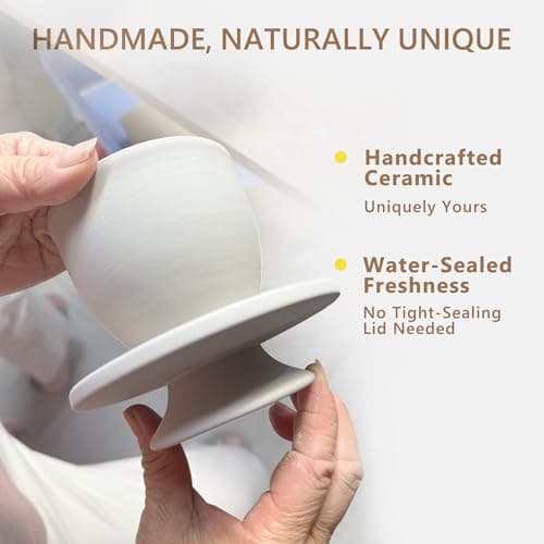 Rucoreon French Ceramic Butter Crock with Lid, 8.45oz Inverted Water Seal Butter Keeper for Soft, Spreadable Butter at Room Temperature, Lead-Free Dishwasher Safe 6