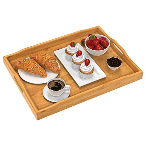 Pipishell Serving Tray with Handles, Bamboo Breakfast Tray Wooden Trays for Eating, Working, Storing, Used in Bedroom, Kitchen, Living Room, Bathroom, Hospital and Outdoors-16.14x12.2x1.38inches