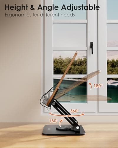 Book Stand for Reading, Aboutool Adjustable Book Holder with 360° Swivel Base & Page Clips, Foldable Cookbook Stand Textbook Stand for Music Scores, Recipe, Tablet, Laptop, Textbook 5