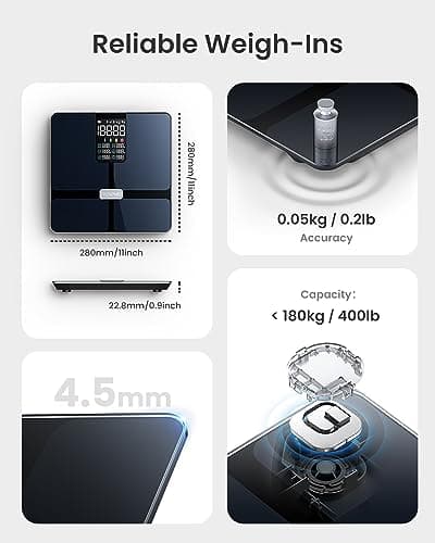 RENPHO Scale for Body Weight, Smart Scale with BMI, Body Fat, Muscle Mass, Bluetooth, 13 Metrics with Large Display, Support App Connection, Black, Elis 2X 8