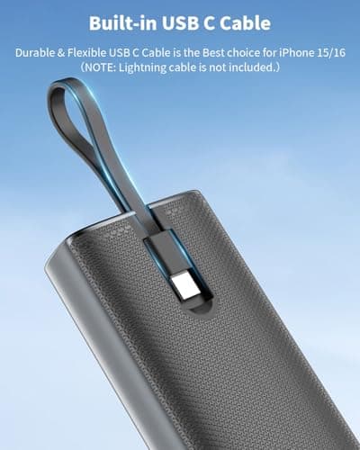 Miady Portable Charger, PD 35W Fast Charging Small Power Bank has Smart Digital Display Screen, 10000mAh Battery Pack Built-in USB-C Cable Compatible with iPhone 16/15 Galaxy S24/S22 Android and More 4