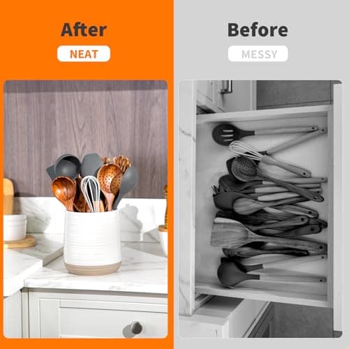 Officepal 6.8" Large Ceramic Kitchen Utensil Holder - Utensil Holder for Kitchen Counter, Modern Farmhouse Style Holder for Spoons, Spatulas & Cooking Tools (White) 7