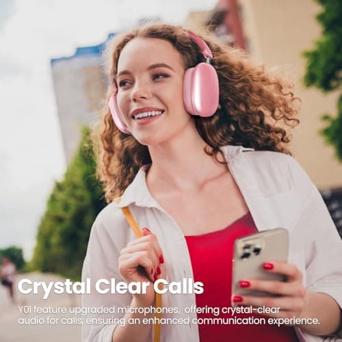 Wireless Over Ear Headphones, Noise Canceling Bluetooth 5.3 Headphones with Microphones,Hi-Res Audio,48H Playtime,Foldable,Breathable Soft Earpads for iOS/Android/Samsung/PC-Pink 5