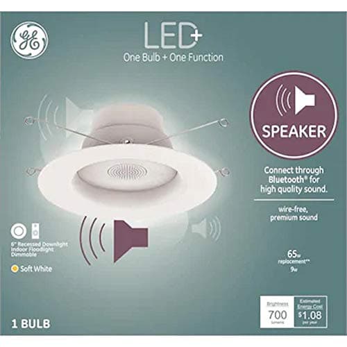GE Lighting LED+ Speaker Recessed Downlight Fixture, 6-Inches, Soft White, Bluetooth Speaker, Remote Included (1 Pack) 4