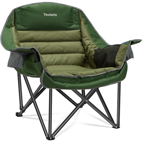 Youtanic Oversized Camping Chair, Portable Folding Camping Chairs with Side Pocket, Cup Holder and Carry Bag, Heavy Duty Outdoor Camping Chairs for Adults, Fishing, Sports, Trip, up to 400lbs, Style 2