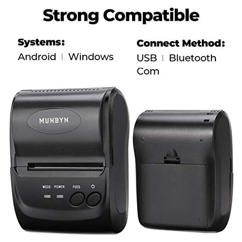 MUNBYN POS Receipt Printer, 58mm Receipt Printer, 2.28inch Wireless Portable Mobile Mini Bluetooth Thermal Printer, Compatible with Android Windows for Small Business, Not-Square, NOT-iOS 5