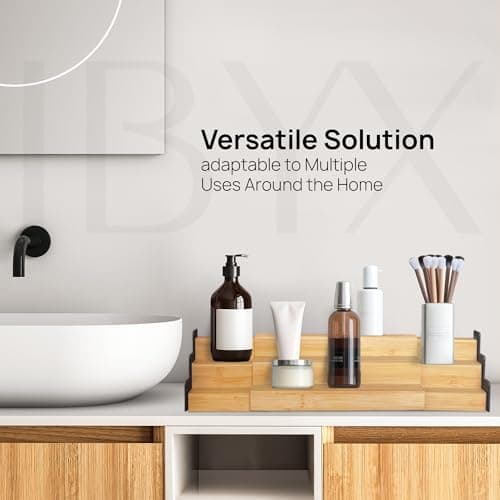 Ibyx Premium 3-Tier Spice Rack Organizer for Cabinet - Expandable Bamboo Spice Storage - Non-Skid Countertop Step Spice Shelf - Great for Kitchen Cabinet, Countertop, Cupboard, Pantry (Natural) 7