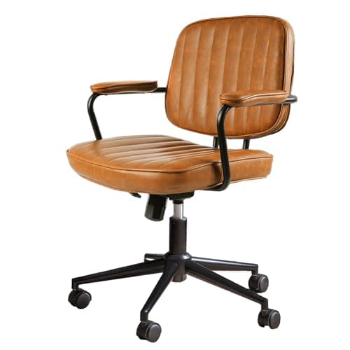 Artswish Brown Leather Desk Chair, Mid Century Desk Chair for Adjustable Height and Backrest, Ergonomic Office Chairs with Arms and Wheels 7