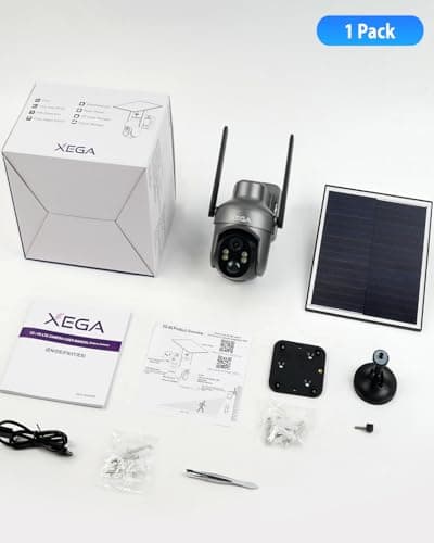 Xega 4G LTE Cellular Security Camera with Built-in Sim Card, Solar Powered Wireless Outdoor Security Camera, 2K Super HD PTZ 360° View PIR Motion Detection, Color Night Vision, 2 Way Talk, IP66 7
