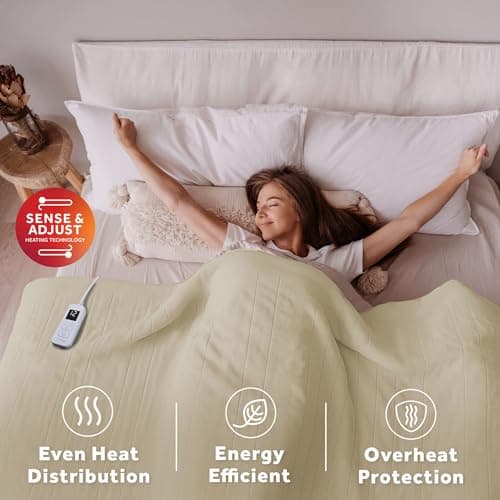 Sunbeam Royal Ultra Fleece Heated Electric Blanket Full Size, 84" x 72", 12 Heat Settings, 12-Hour Selectable Auto Shut-Off, Fast Heating, Machine Washable, Warm and Cozy, Pebble 5