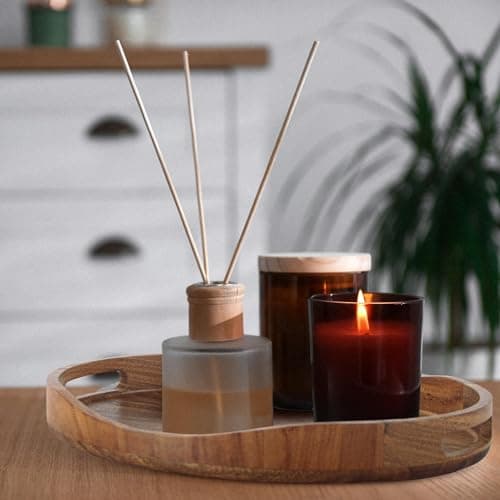 Acacia Wood Serving Tray with Handles - 17"x13" Round, Decorative Ottoman Tray for Living Room, Coffee Table, Breakfast in Bed, Candle Display 7