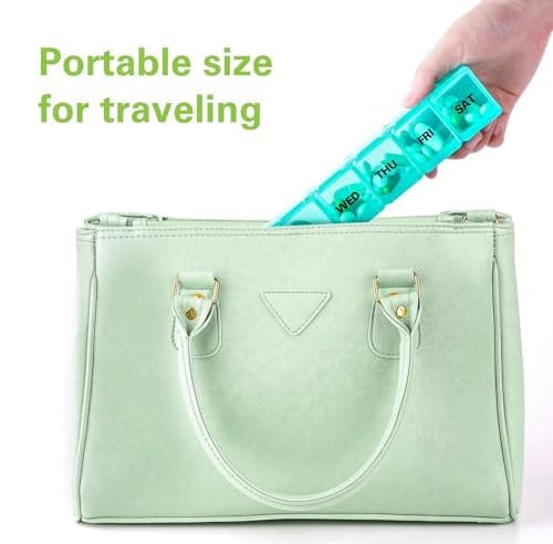 BUG HULL Weekly Pill Organizer Large 2 Packs, Extra Large Travel Pill Organizers, Pill Box 7 Day, Travel Pill Case, Medicine Pill Organizer for Vitamins, Supplements and Medications (Blue+Green) 6