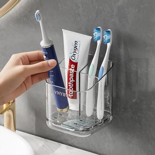 Toothbrush Holders for Bathrooms, 3 Slots Detachable Electric Toothbrush Holder Wall Mounted with Divider, Removable Tooth Brush and Toothpaste Holder Organizer for Bathroom/Kitchen/Office