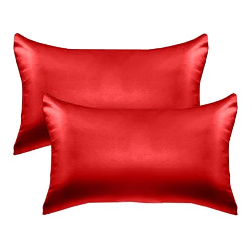 Elegant Comfort 2-Pack Cooling Viscose Satin Pillowcase Set with Hidden Zipper Closure, Silky Smooth for Best Hair and Skin Care-Beautiful Gift Box-2-Piece Satin Pillowcase Set, King, Red